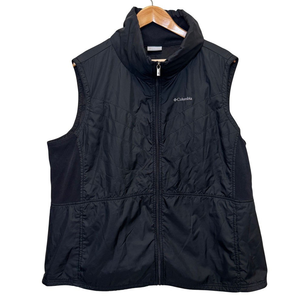 Columbia Womens Puffer Vest 2X Black Quilted Full Zip Gorp Outdoor Lightweight